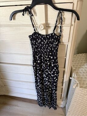 Maaji Smocked Black Floral Jumpsuit with Tie Straps